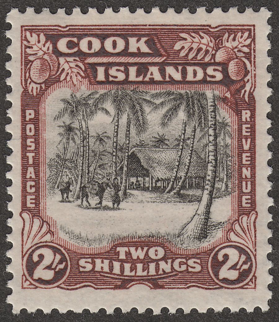 Cook Islands 1938 Village 2sh Black and Red-Brown wmk Single Mint SG128