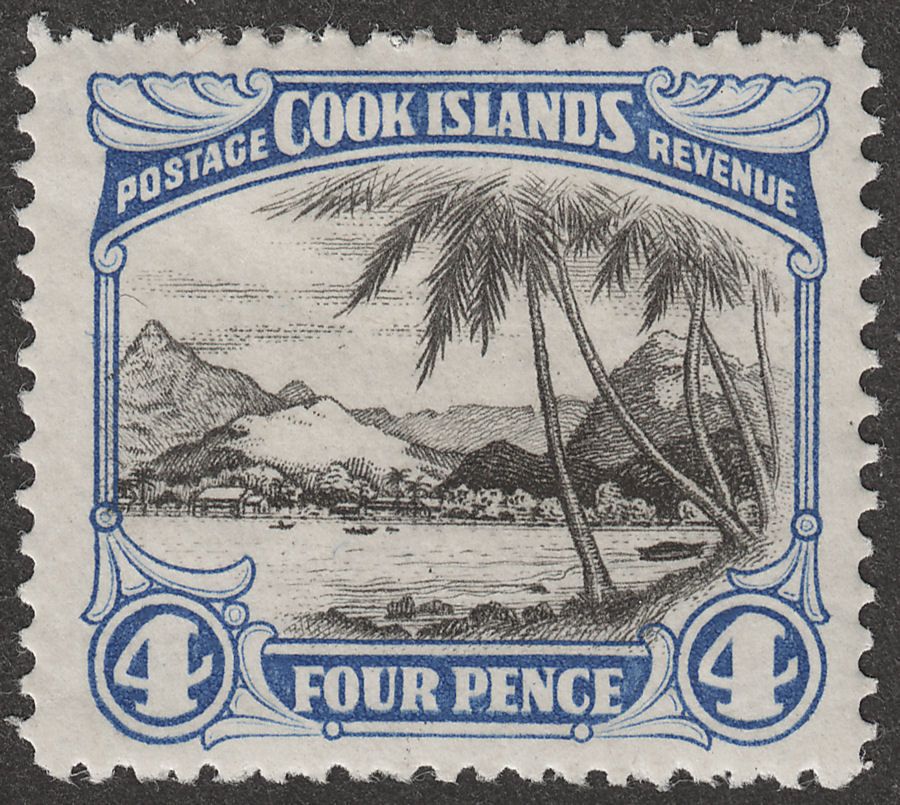 Cook Islands 1932 KGV 4d Black and Bright Blue perf 14x13 Mint SG103b