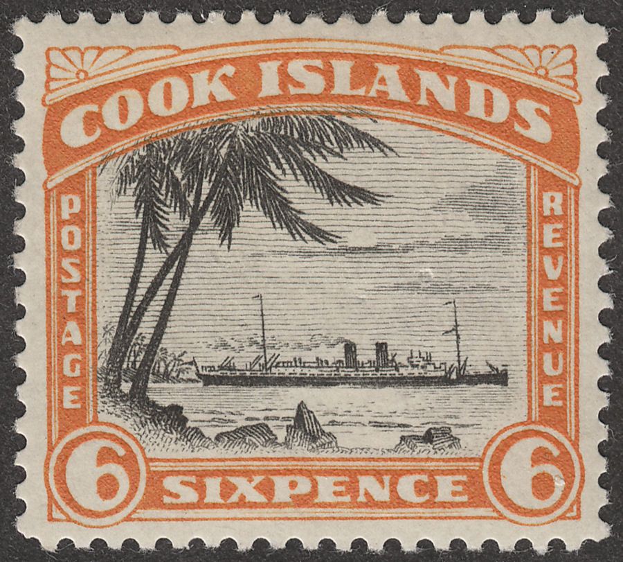 Cook Islands 1932 KGV 6d Black and Orange perf 13 Mint SG104