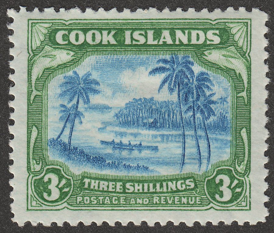 Cook Islands 1945 Canoe 3sh Greenish Blue and Green wmk Multi Mint SG145