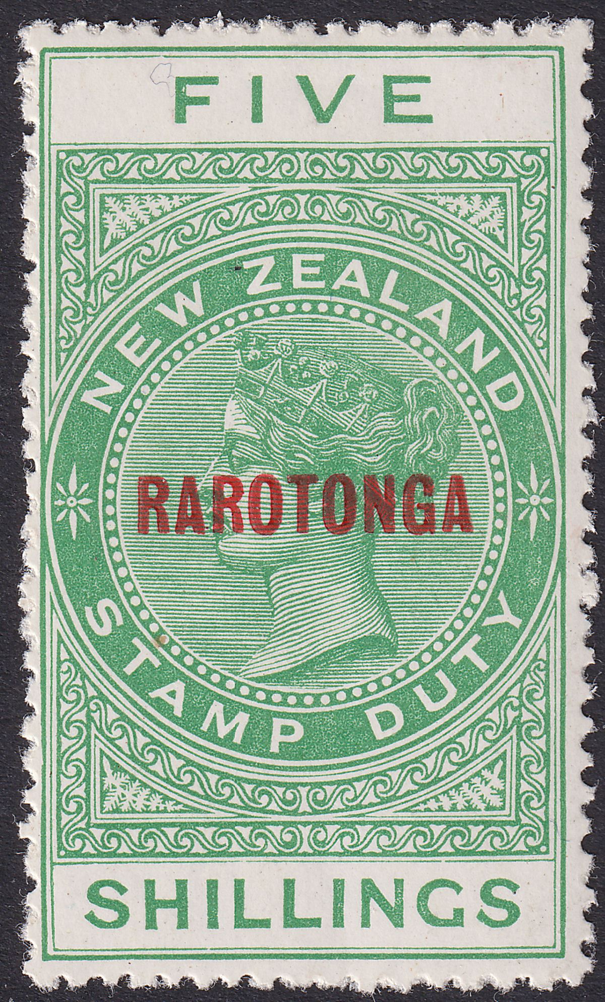 Cook Islands 1926 KGV Postal Fiscal 5sh Yellow-Green Cowan Paper Mint SG87