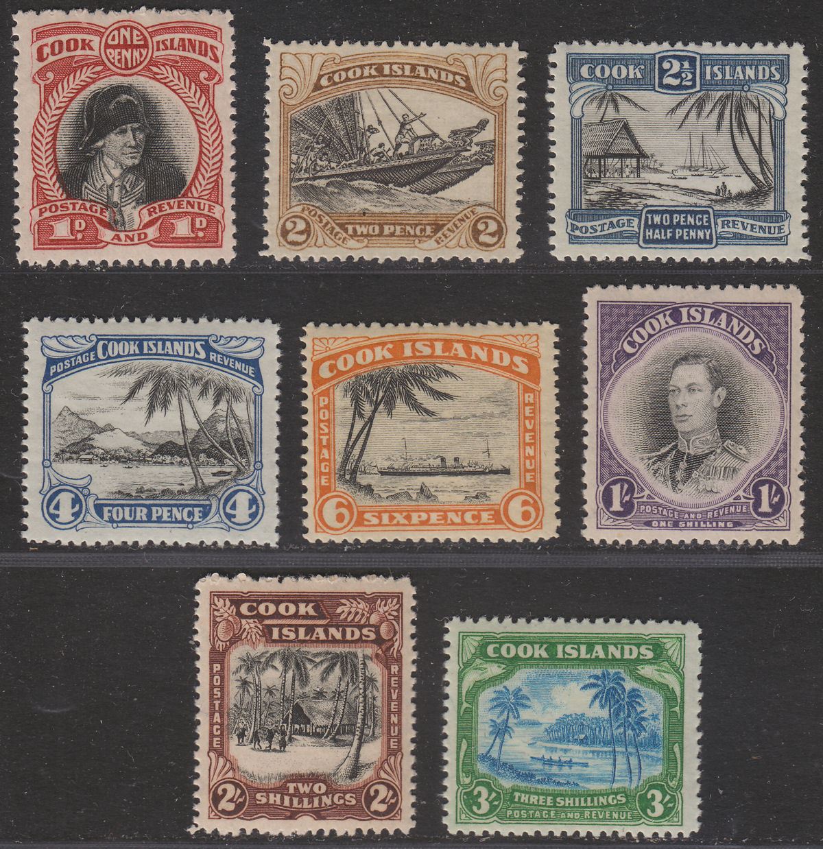 Cook Islands 1944 KGVI Part Set to 3sh (missing ½d) Mint SG138-145 cat £110