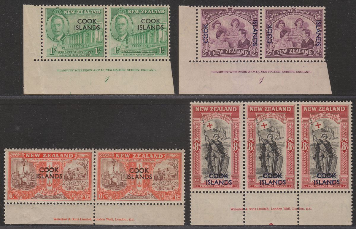 Cook Islands 1946 KGVI Peace Overprint Imprint Pairs Set Mint SG146-149