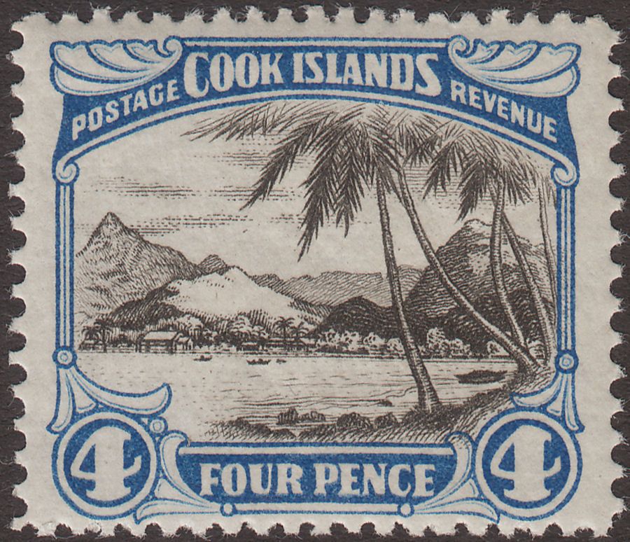 Cook Islands 1932 KGV 4d Black and Bright Blue perf 14x13 Mint SG103b