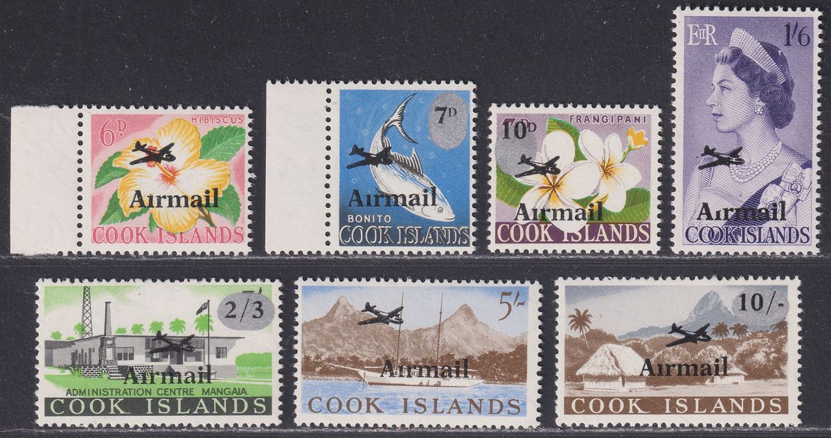 Cook Islands 1966 QEII Airmail Opt Part Set with Missing Dot in I Variety Mint