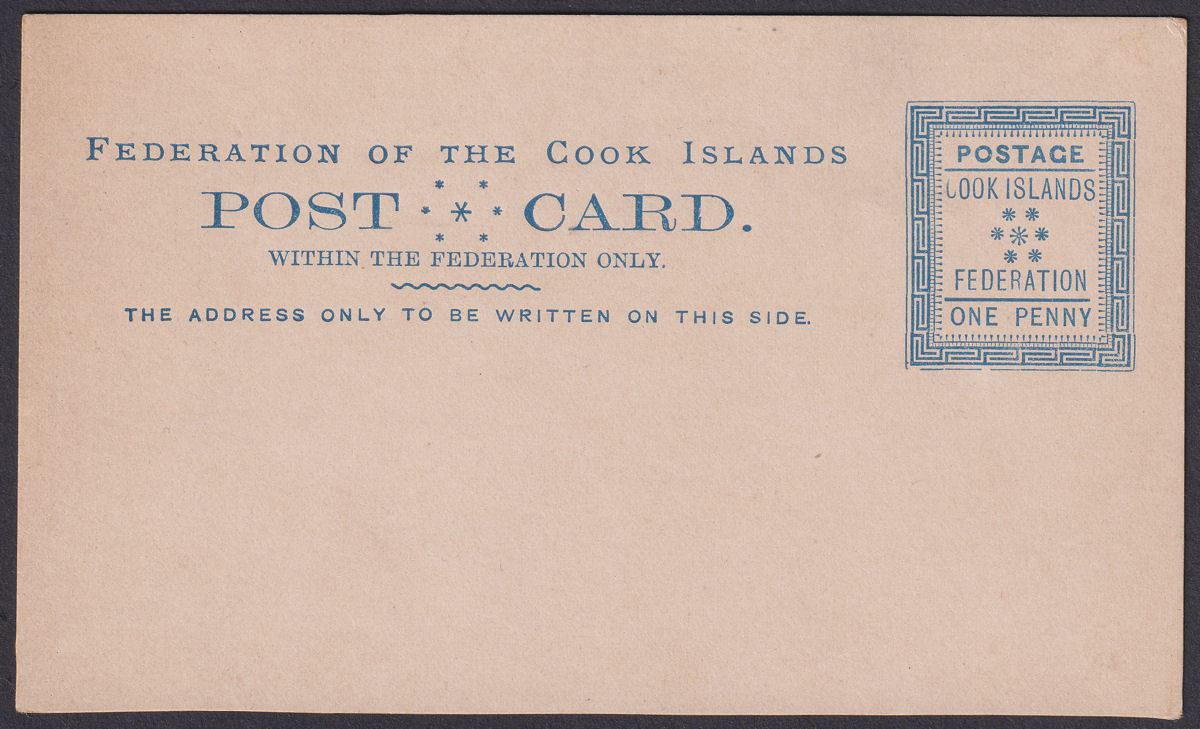 Cook Islands 1892 QV 1d Blue Postal Stationery Postcard Unused