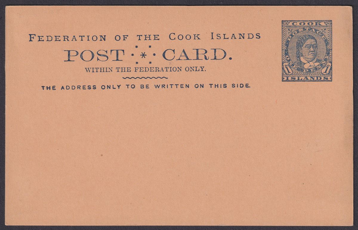 Cook Islands Queen Makea Takau 1d Blue Postal Stationery Postcard Unused