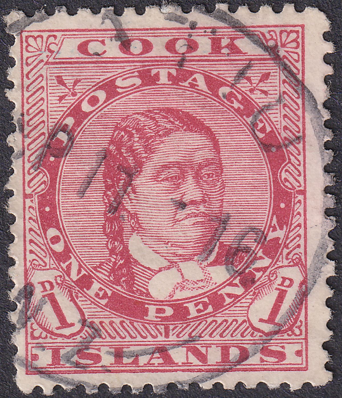 Cook Islands 1916 KGV 1d Red Used with AVATIU Postmark