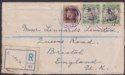 Click for more photos and details Cook Islands 1924 KGV 3d, ½d x 2 Used Registered Cover to UK w MANGAIA Postmark