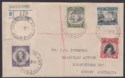 Click for more photos and details Cook Islands 1946 KGVI 1sh, 4d Used on Registered Cover w DANGER ISLAND Postmark