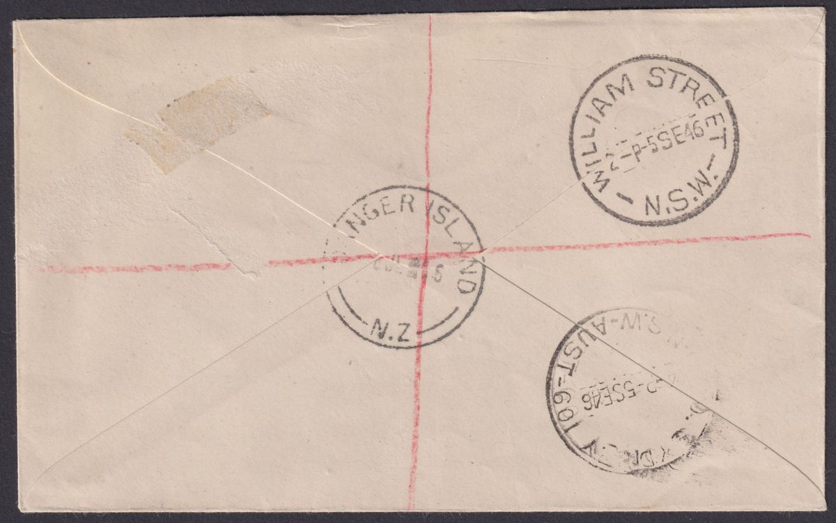 Cook Islands 1946 KGVI 1sh, 4d Used on Registered Cover w DANGER ISLAND Postmark