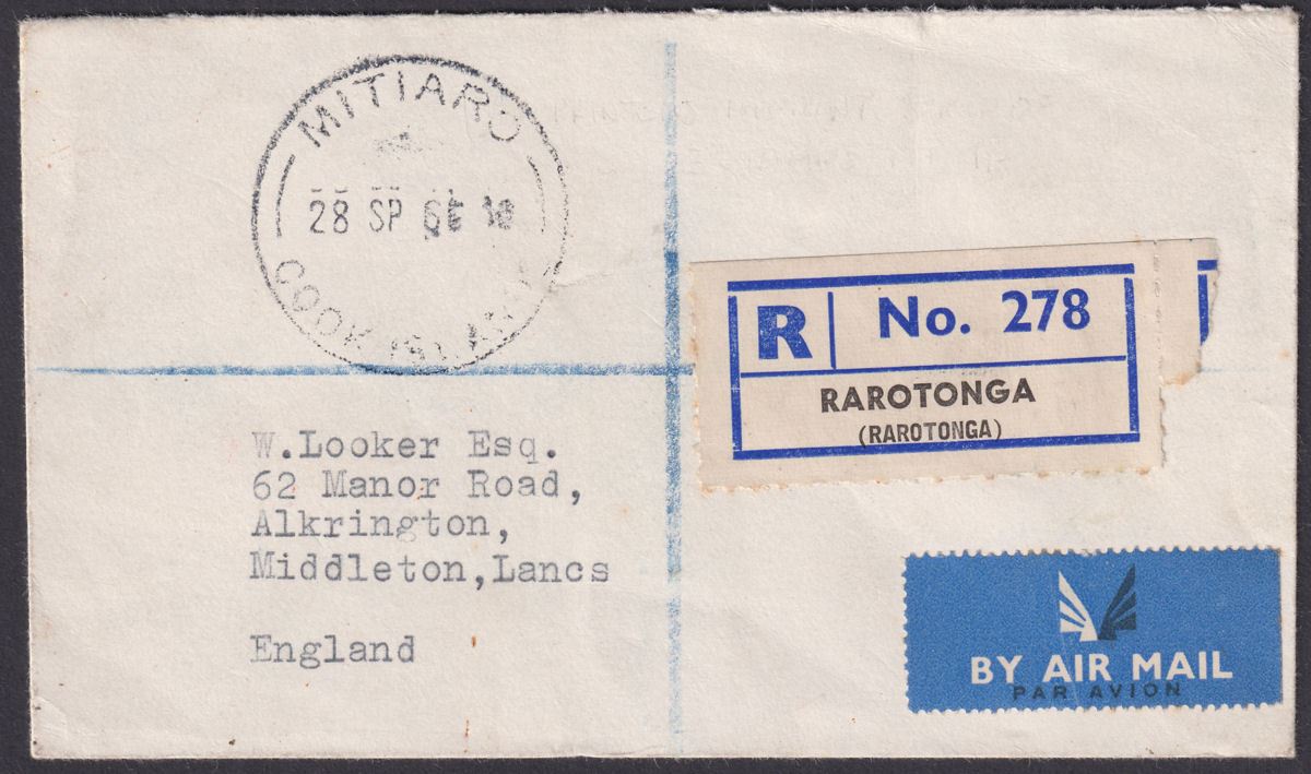 Cook Islands 1966 Unstamped Registered Airmail Cover to UK with MITIARO Postmark