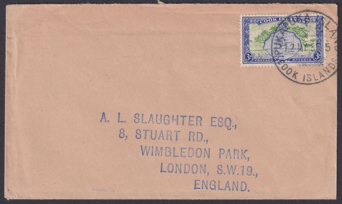 Cook Islands 1956 KGVI 3d Used on Cover to UK with PUKAPUKA ISLAND Postmark