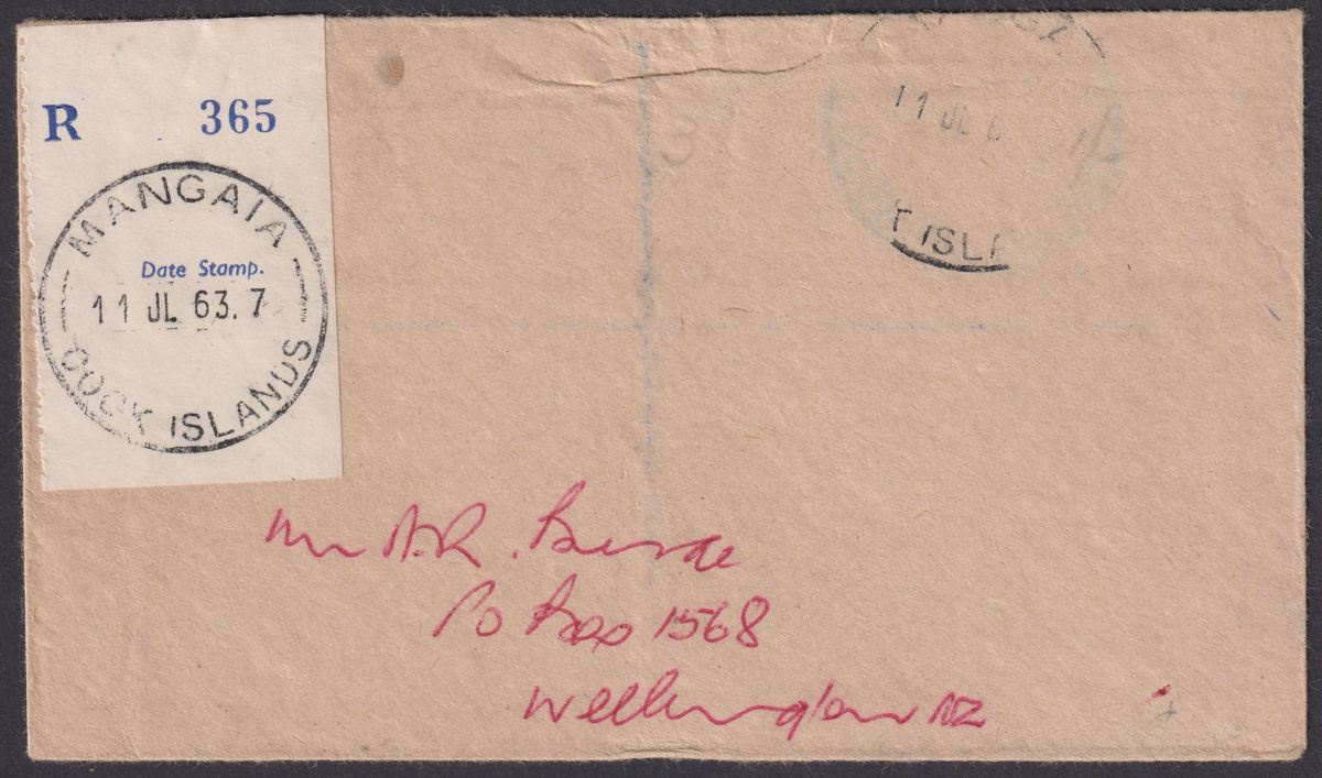 Cook Islands 1963 Reg Crash Cover Used to NZ w MANGAIA Postmark DAMAGED AT SEA