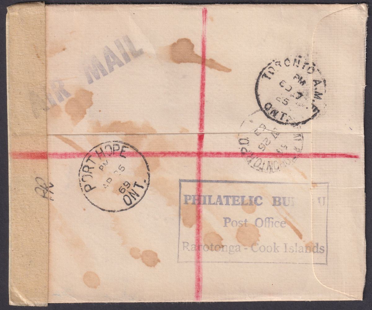 Cook Islands 1969 Official Paid Registered Airmail Cover Used Rarotonga - Canada
