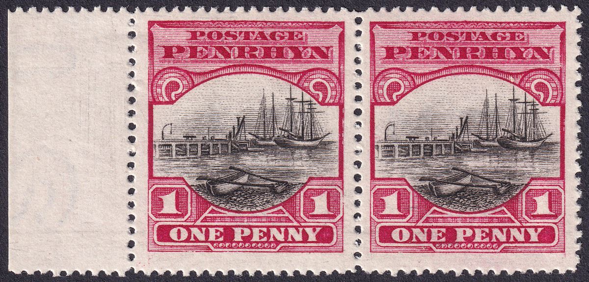 Penrhyn 1927 KGV 1d Pair with Double Derrick Flaw Variety R5/2 Mint SG39a