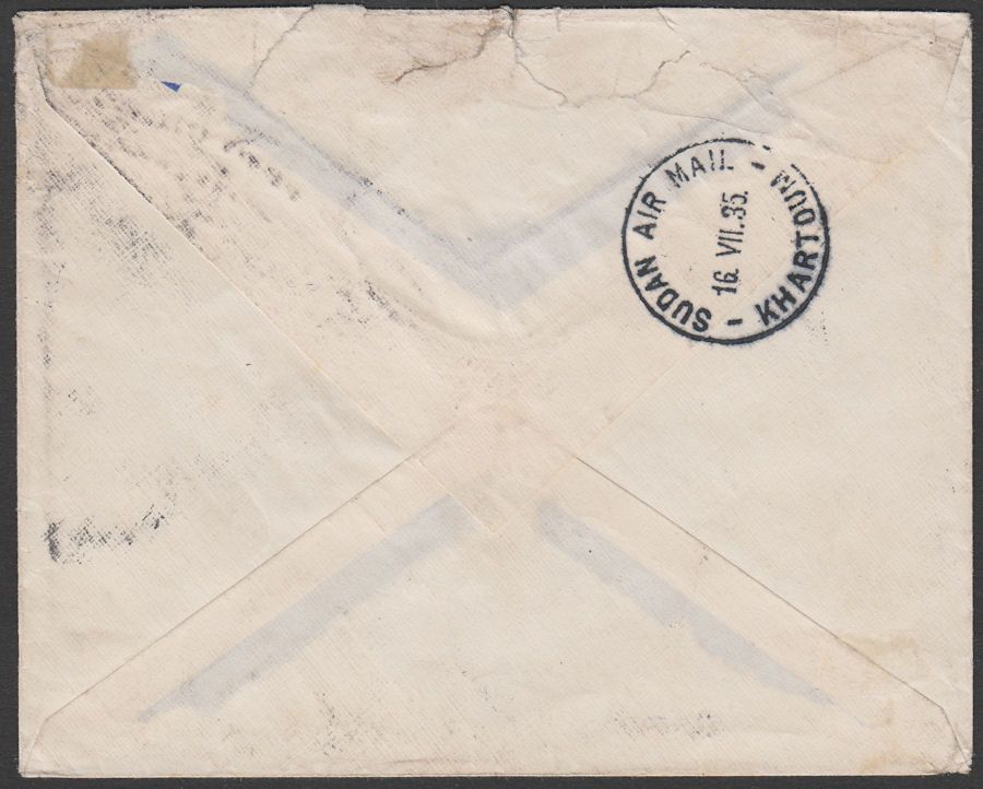Sudan 1935 KGV Air 2½p on 5m Used on Cover to UK with GEBEIT Proud D3 Postmark