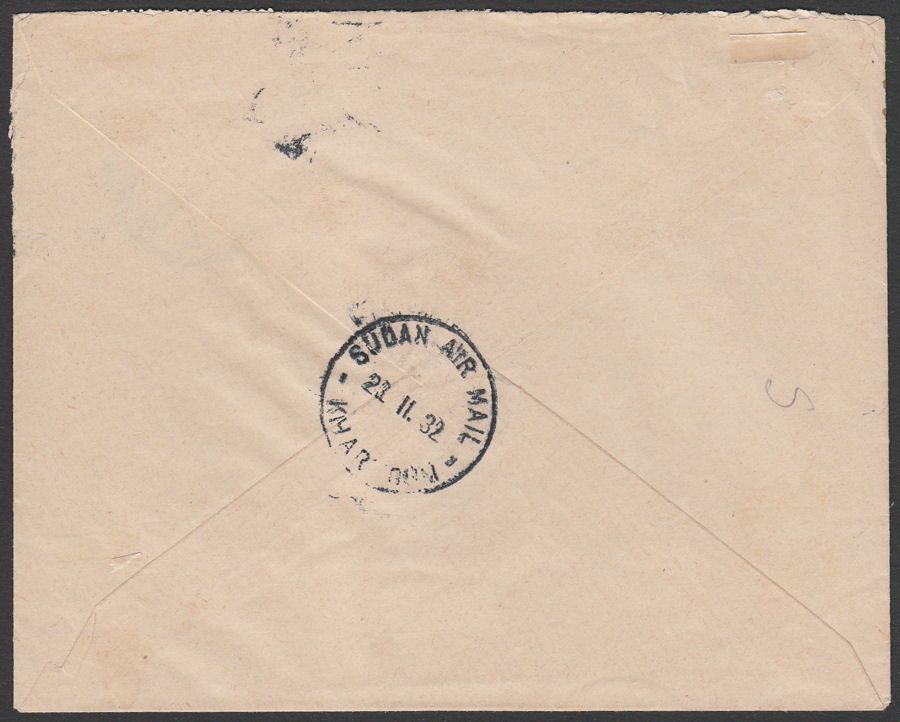 Sudan 1932 KGV Airmail 2p Used on Airmail Cover JUBA to KHARTOUM