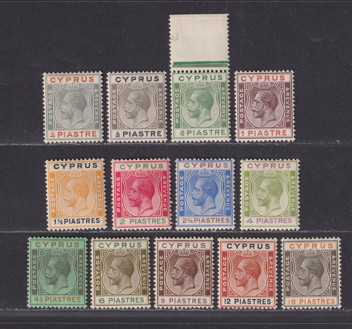 Cyprus 1924-28 King George V Short Set to 18pi Mint SG103-115 cat £110