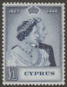Click for more photos and details Cyprus 1948 KGVI RSW Royal Silver Wedding £1 Indigo Mint SG167