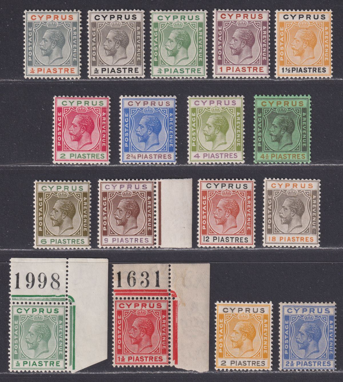Cyprus 1924-28 King George V Part Set to 18pi Mint