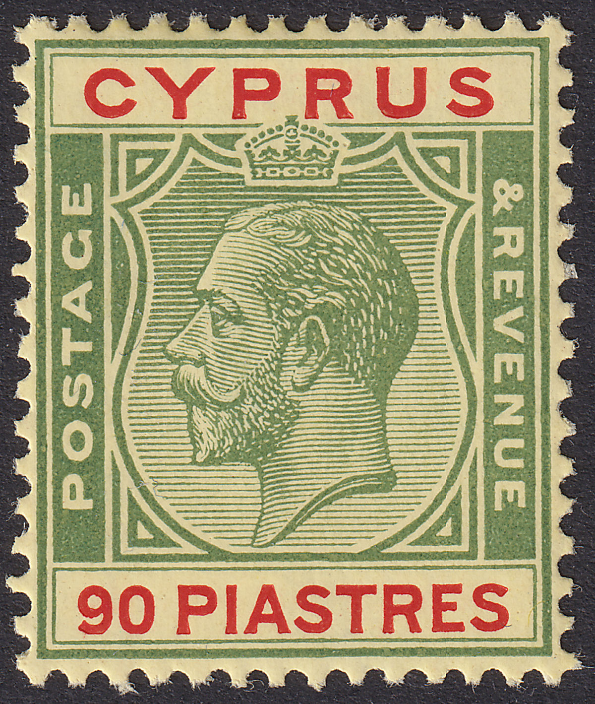 Cyprus 1924 KGV 90pi Green and Red on Yellow Mint SG117 cat £140