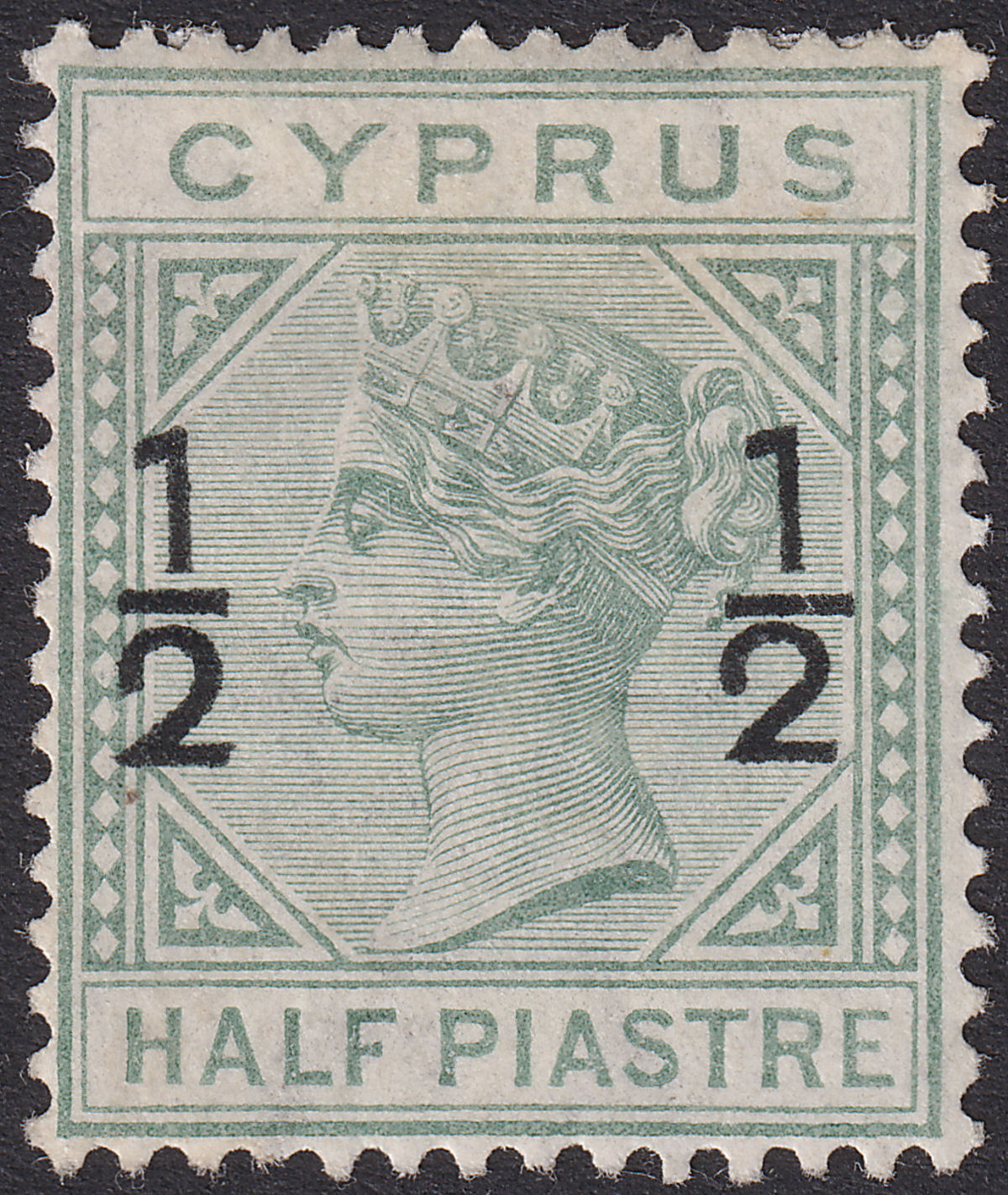 Cyprus 1882 QV ½ on ½pi Emerald-Green Mint SG25 cat £170