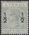 Click for more photos and details Cyprus 1882 QV ½ on ½pi Emerald-Green Mint SG25 cat £170