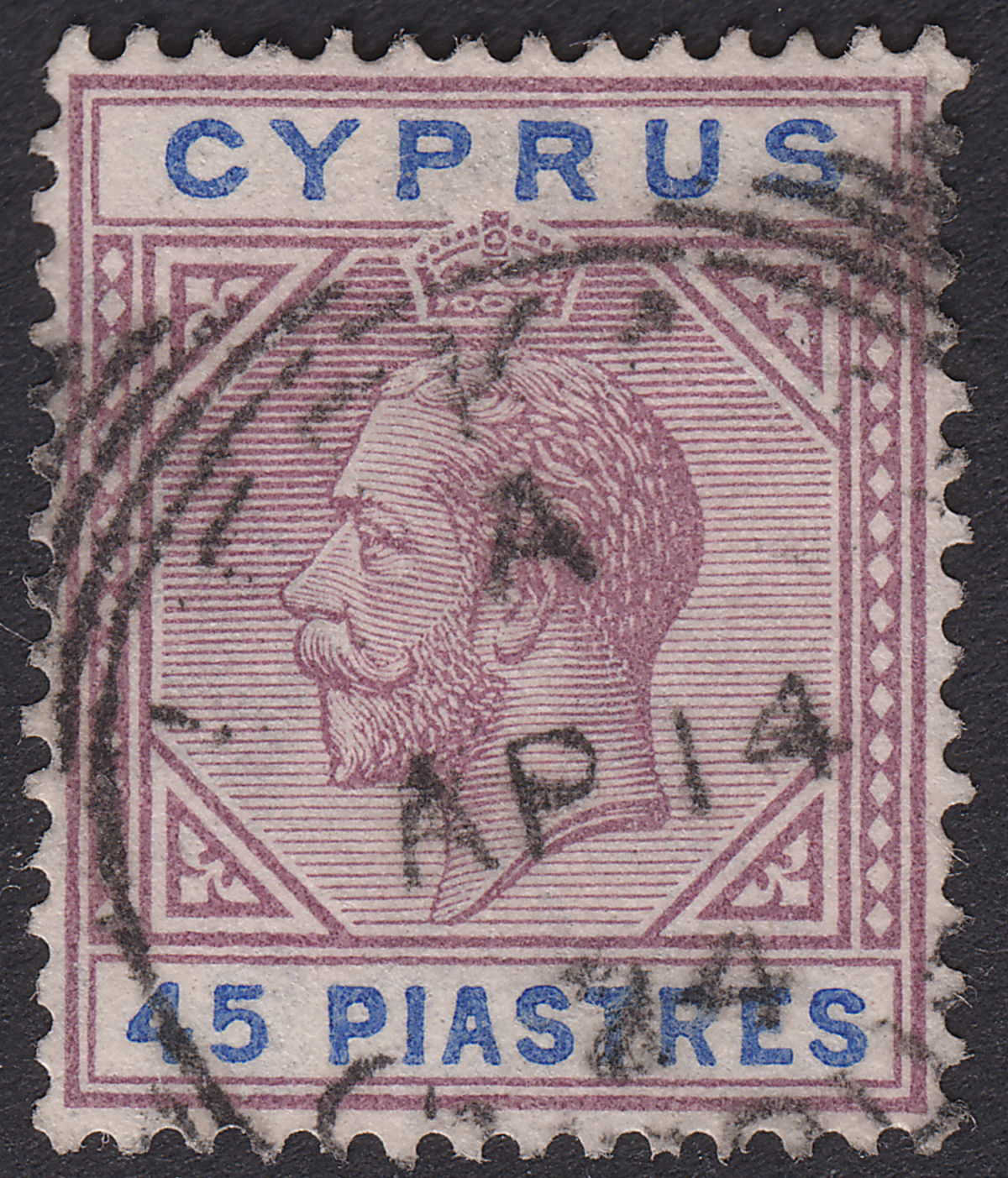 Cyprus 1923 KGV 45pi Dull Purple and Ultramarine Used SG99 cat £300