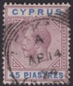 Click for more photos and details Cyprus 1923 KGV 45pi Dull Purple and Ultramarine Used SG99 cat £300
