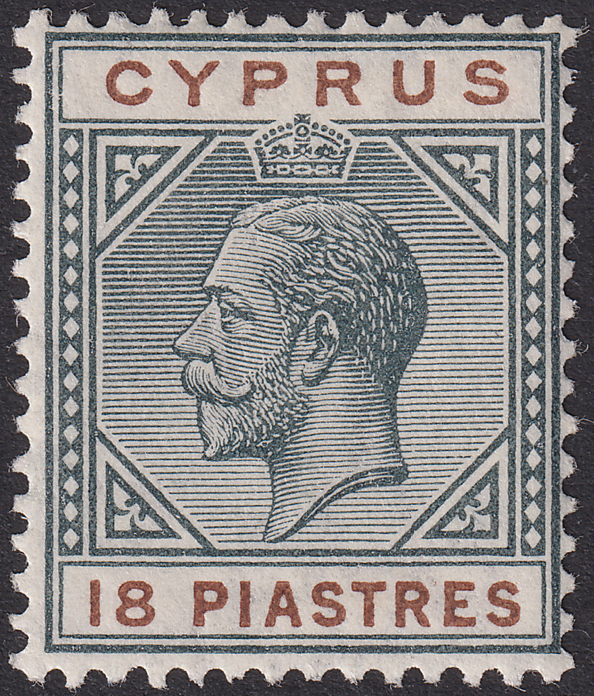 Cyprus 1914 KGV 18pi Black and Brown Mint SG83 cat £60