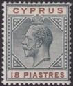 Click for more photos and details Cyprus 1914 KGV 18pi Black and Brown Mint SG83 cat £60