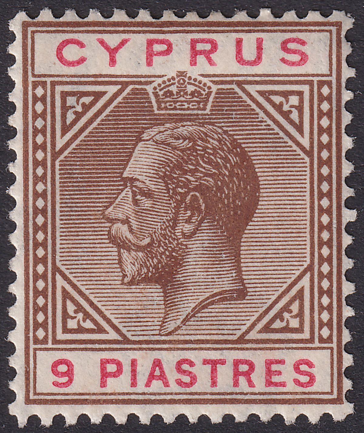 Cyprus 1922 KGV 9pi Brown and Carmine Mint SG97 cat £50