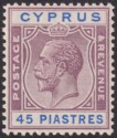 Click for more photos and details Cyprus 1924 KGV 45pi Purple and Blue Mint SG116 cat £70