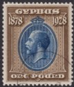 Click for more photos and details Cyprus 1928 KGV British Rule £1 Blue and Bistre-Brown Used SG132 cat £325
