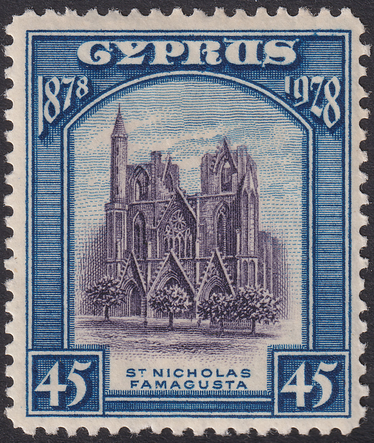 Cyprus 1928 KGV British Rule Cathedral 45pi Violet + Blue Mint SG131 cat £42