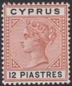 Click for more photos and details Cyprus 1896 QV 12pi Orange-Brown and Black Mint SG47 cat £35