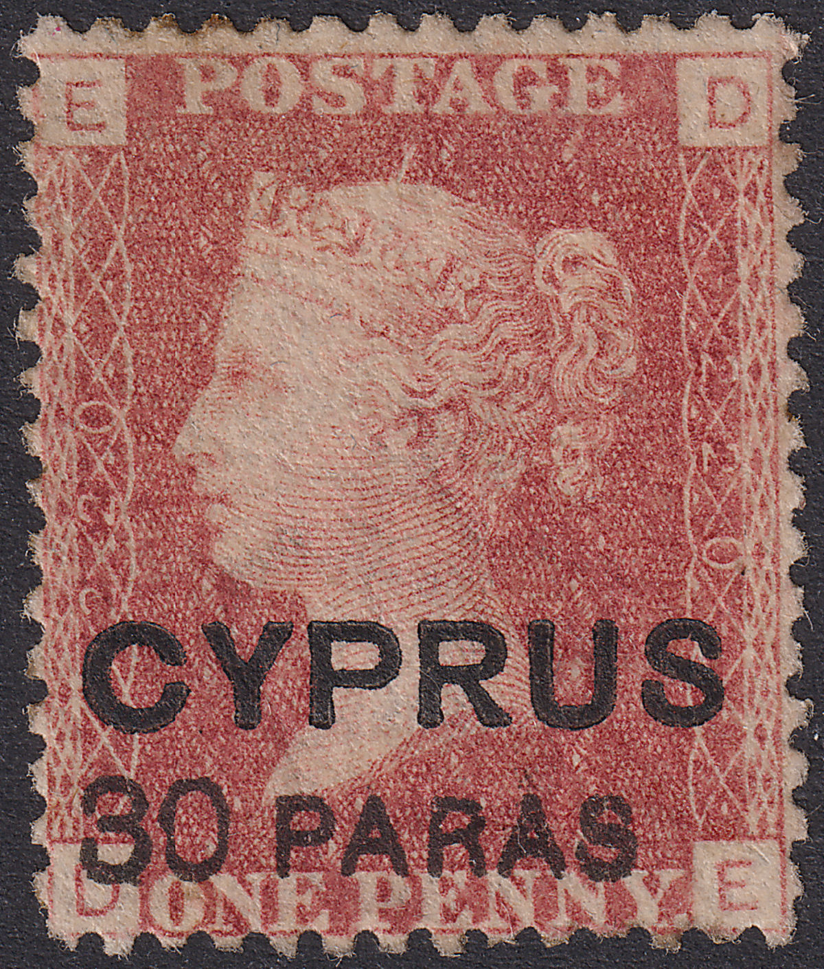 Cyprus 1881 QV 30 Paras Surcharge on GB 1d Red Plate 220 Mint SG10 cat £200