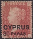 Click for more photos and details Cyprus 1881 QV 30 Paras Surcharge on GB 1d Red Plate 220 Mint SG10 cat £200