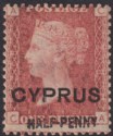 Click for more photos and details Cyprus 1881 QV ½d Surcharge on GB 1d Red Plate 218 Mint SG9 cat £110