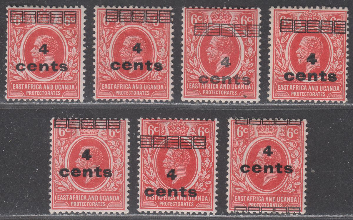 East Africa and Uganda 1919 KGV 4c on 6c Misplaced Surcharge Selection Mint SG64