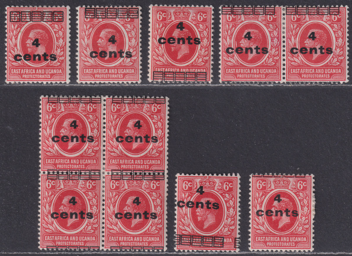 East Africa and Uganda 1919 KGV 4c on 6c Misplaced Surcharges Mint SG64