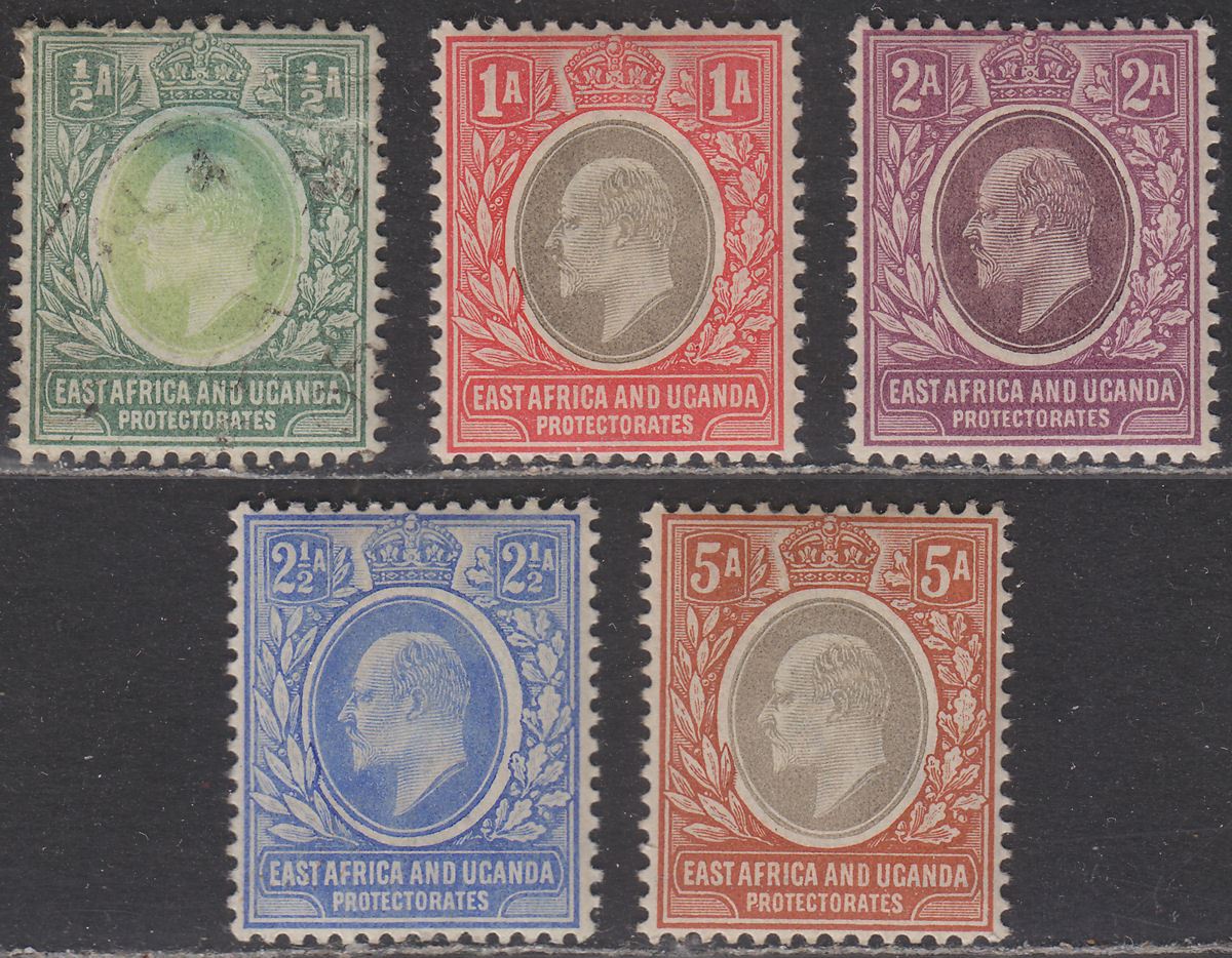 East Africa Uganda 1903 KEVII Part Set to 5a Mostly Mint the ½a used + faulty