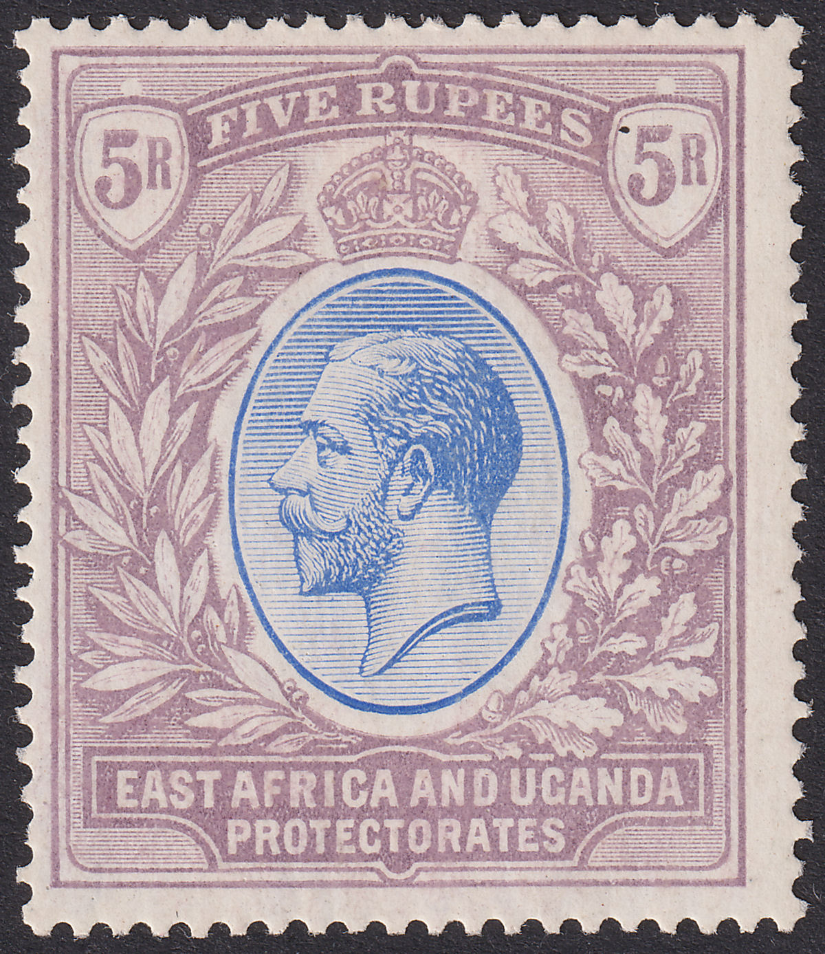 East Africa Uganda 1921 KGV 5r Blue and Dull Purple Mint SG74 cat £225