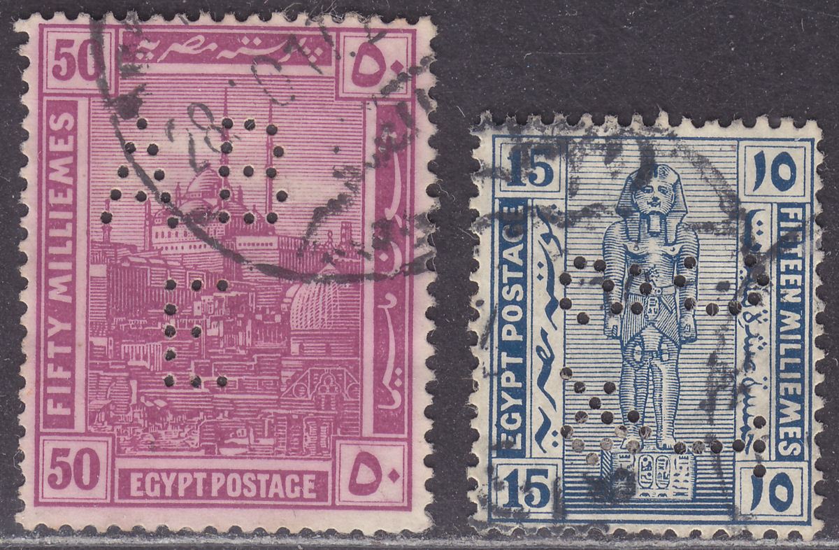 Egypt 1914-21 50m Purple, 15m Indigo Perfins Used SG80 SG94 TC&S + ABE