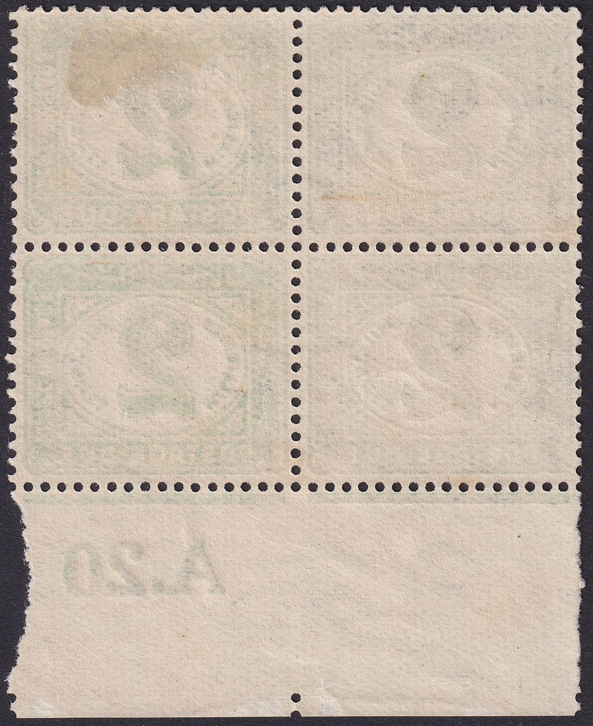 Egypt 1921 KGV Postage Due 2m Green A20 Marginal Block of 4 Mint SG D98w cat £60