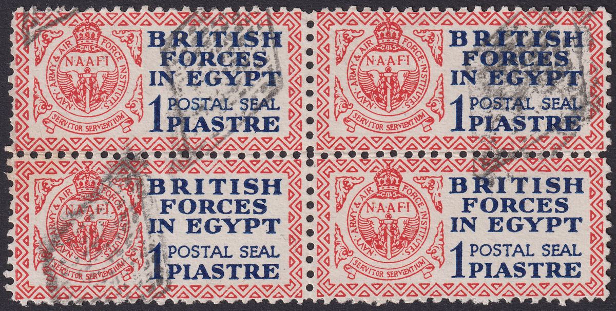 British Forces in Egypt 1932 KGV Postal Seal 1p Block of 4 Used SG A1 cat £34