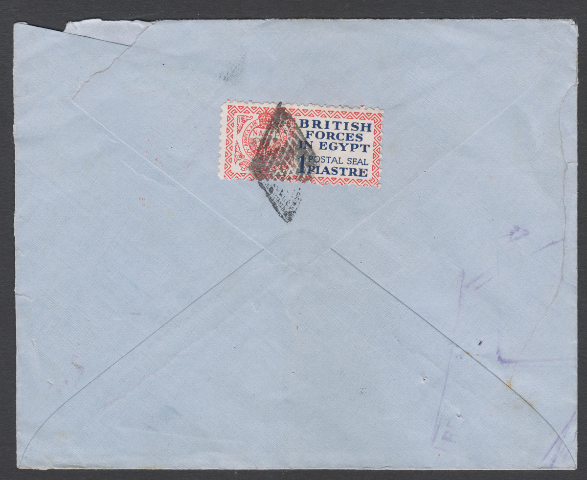 British Forces in Egypt 1934? KGV Postal Seal 1p Used on Cover CAIRO to LONDON
