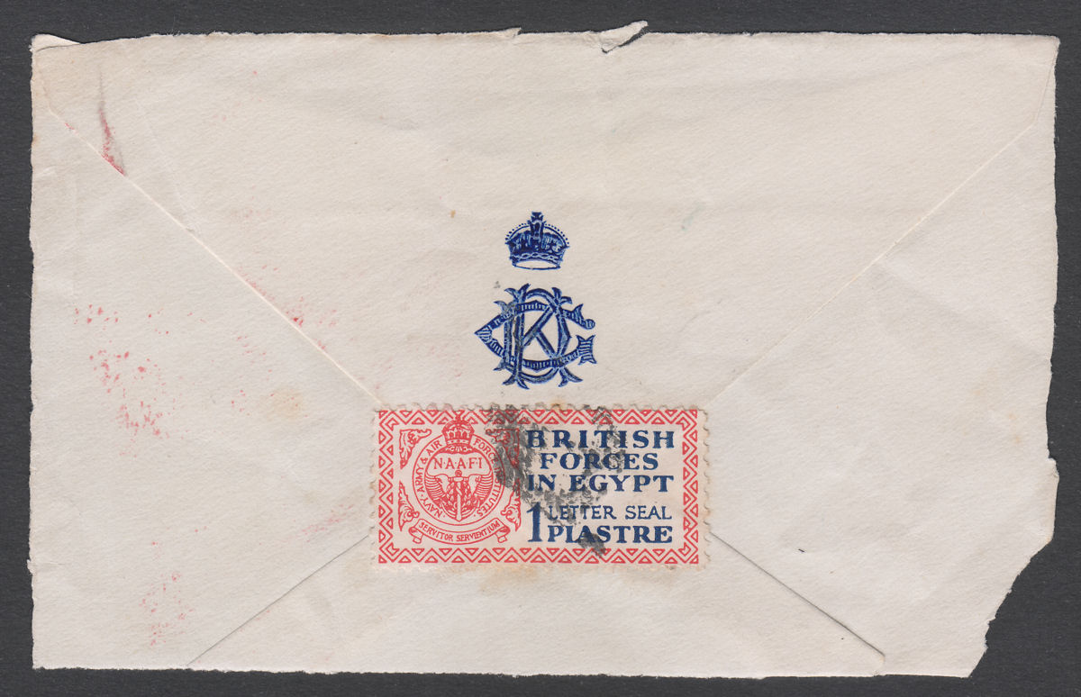 British Forces in Egypt 1933 KGV Letter Seal 1p Used Crest Cover Reverse SG A2