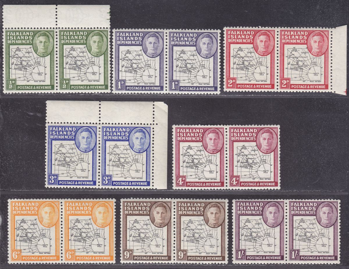 Falkland Islands Dependencies 1946 KGVI Thick Map Gap Pairs Set Mint SG G1a-G8a